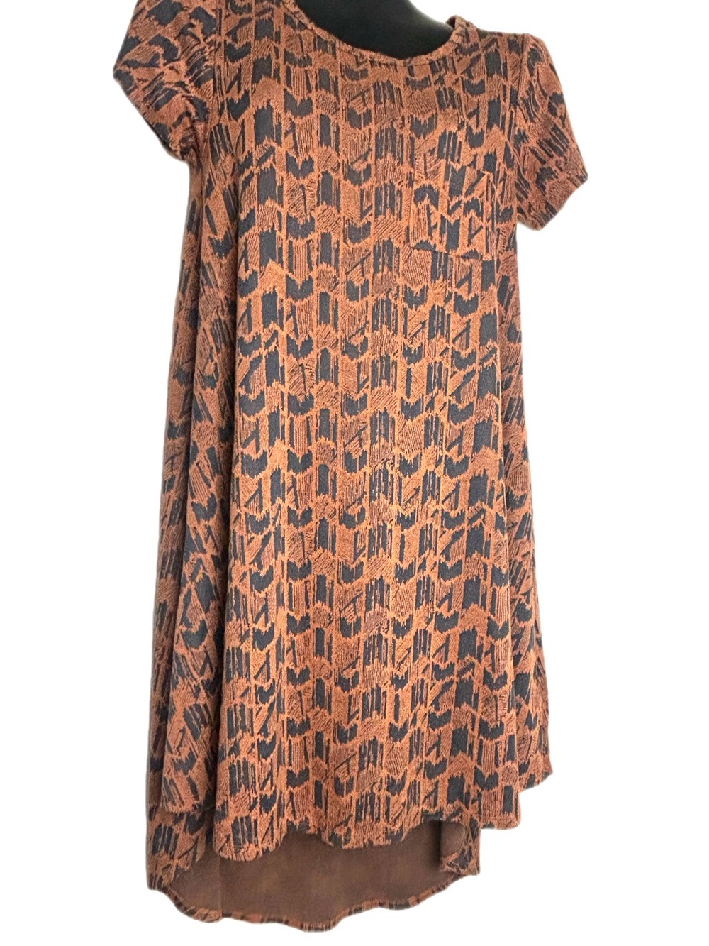 LuLaRoe Rust and Navy Blue Geometric Short Sleeve Dress